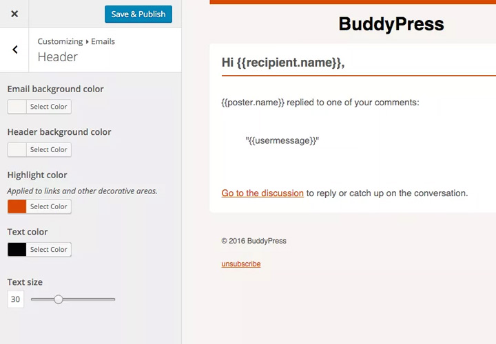 custom buddypress email editor screenshot