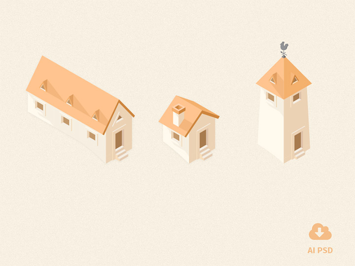 little building icons isometric