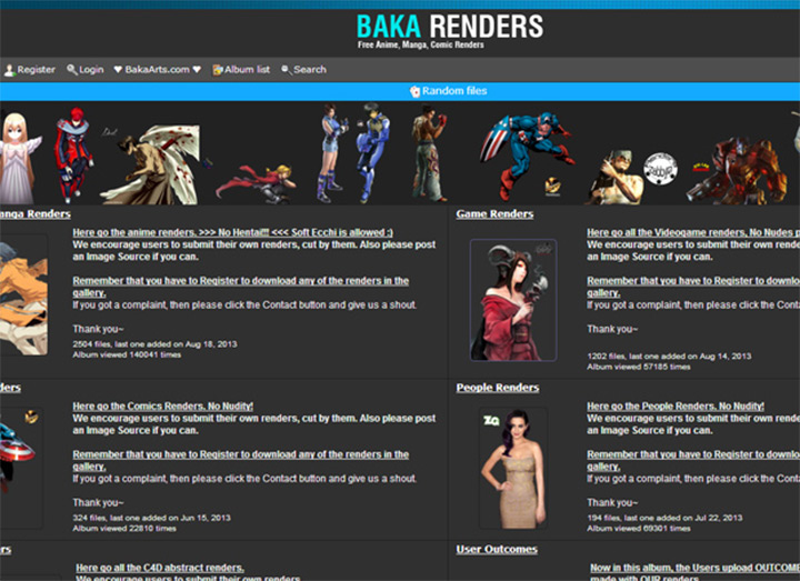baka renders graphics website homepage