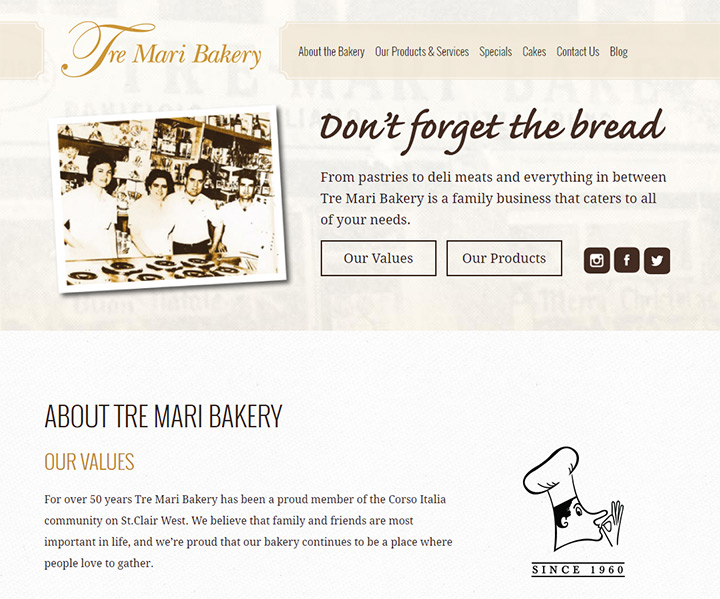 tre mari bakery homepage