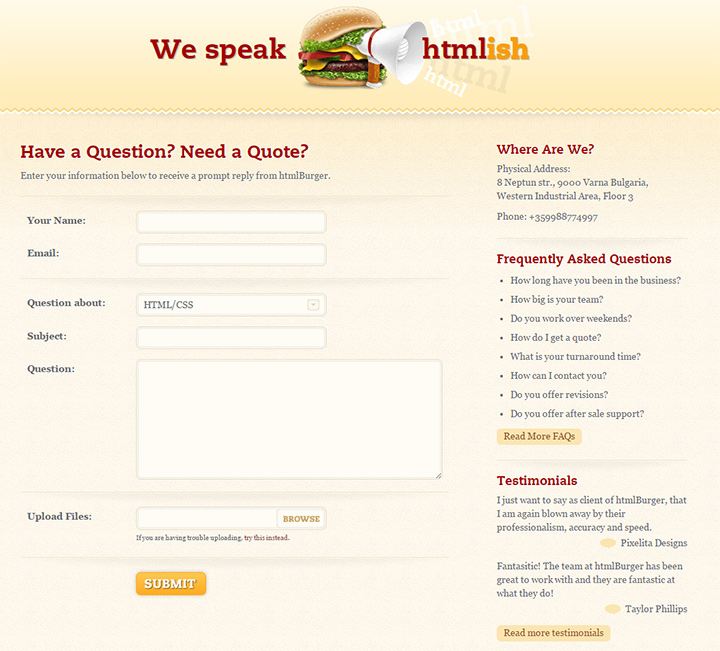 html burger contact form