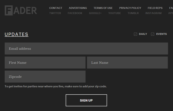 the fader signup form
