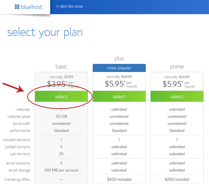 bluehost select signup