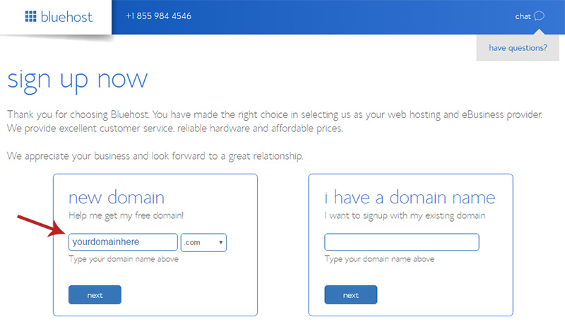 bluehost new domain