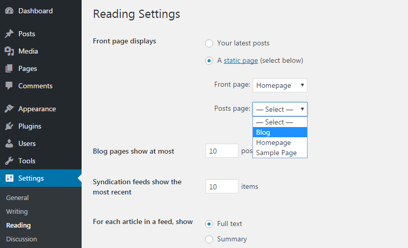 dropdown settings pages