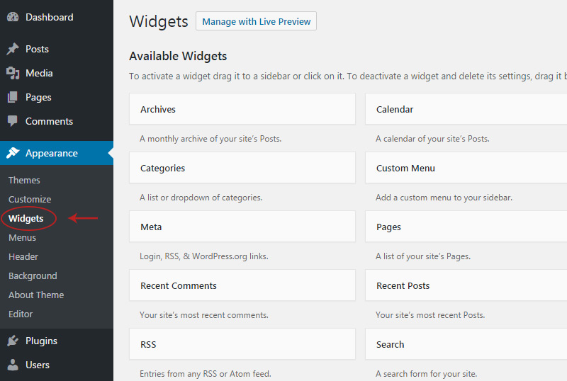 widgets page